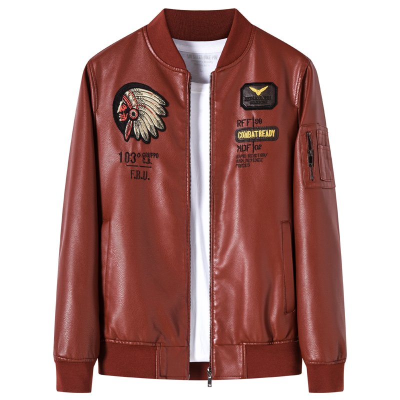 ANSZKTN New fall/winter biker jacket with fleece and embroidered leather baseball collar