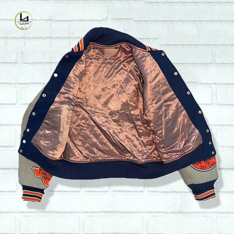 factory cotton filled heavyweight lined patchwork embroidery letterman jacket men custom varsity jacket with leather sleeves