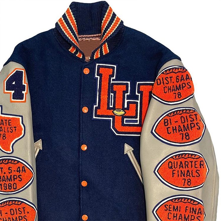 factory cotton filled heavyweight lined patchwork embroidery letterman jacket men custom varsity jacket with leather sleeves