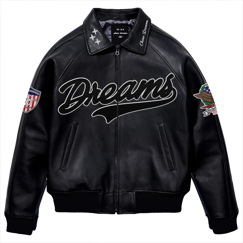 Stylish Men's Winter Jacket Genuine Leather Waterproof Manufacturer's Custom Embroidered Chenille Patch Varsity Letterman Style