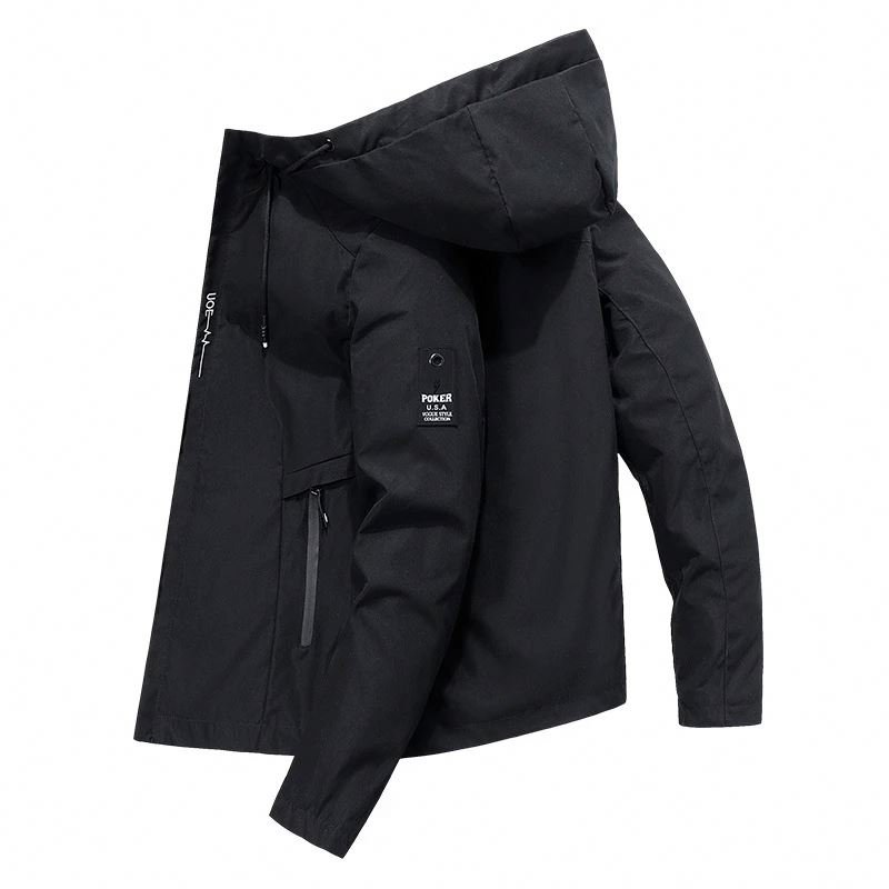 8230763 Men Hooded Jacket Windbreaker Fashion Male Bomber Jacket Coat Streetwear Overcoat Harajuku Mens Clothing Large Size