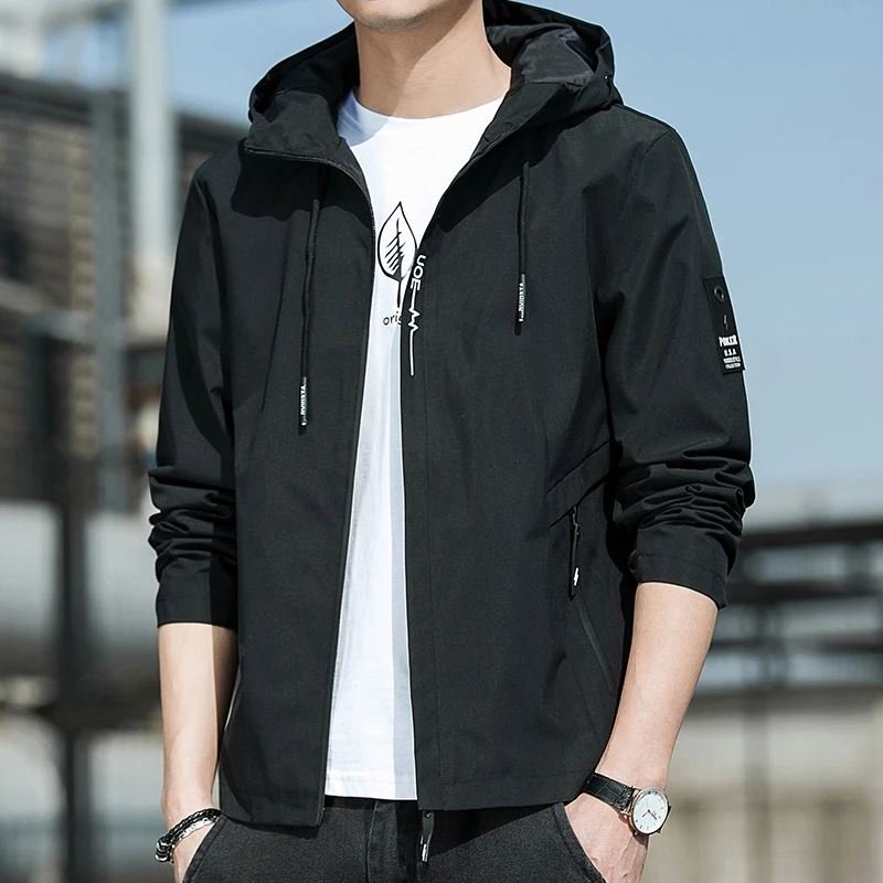 8230763 Men Hooded Jacket Windbreaker Fashion Male Bomber Jacket Coat Streetwear Overcoat Harajuku Mens Clothing Large Size