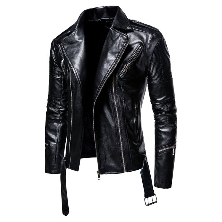 Custom-Made Men's Biker Jacket Genuine Woven Leather Waterproof Breathable with Stand Collar Motorcycle Jacket