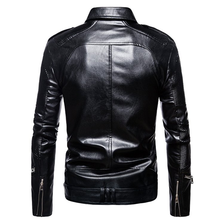 Custom-Made Men's Biker Jacket Genuine Woven Leather Waterproof Breathable with Stand Collar Motorcycle Jacket