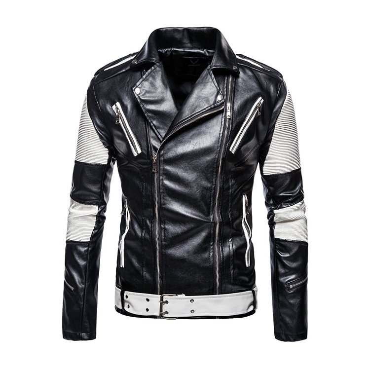 Custom-Made Men's Biker Jacket Genuine Woven Leather Waterproof Breathable with Stand Collar Motorcycle Jacket