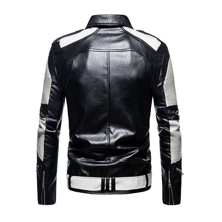 Custom-Made Men's Biker Jacket Genuine Woven Leather Waterproof Breathable with Stand Collar Motorcycle Jacket