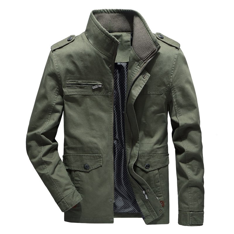 Multi Pocket men's jacket canvas casual zipper top autumn coat Vintage outdoor wear solid color custom logo high quality jacket