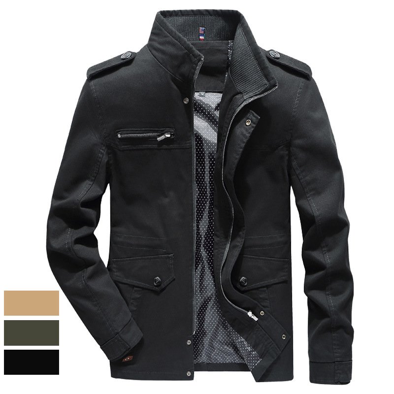 Multi Pocket men's jacket canvas casual zipper top autumn coat Vintage outdoor wear solid color custom logo high quality jacket