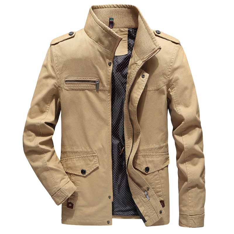 Multi Pocket men's jacket canvas casual zipper top autumn coat Vintage outdoor wear solid color custom logo high quality jacket