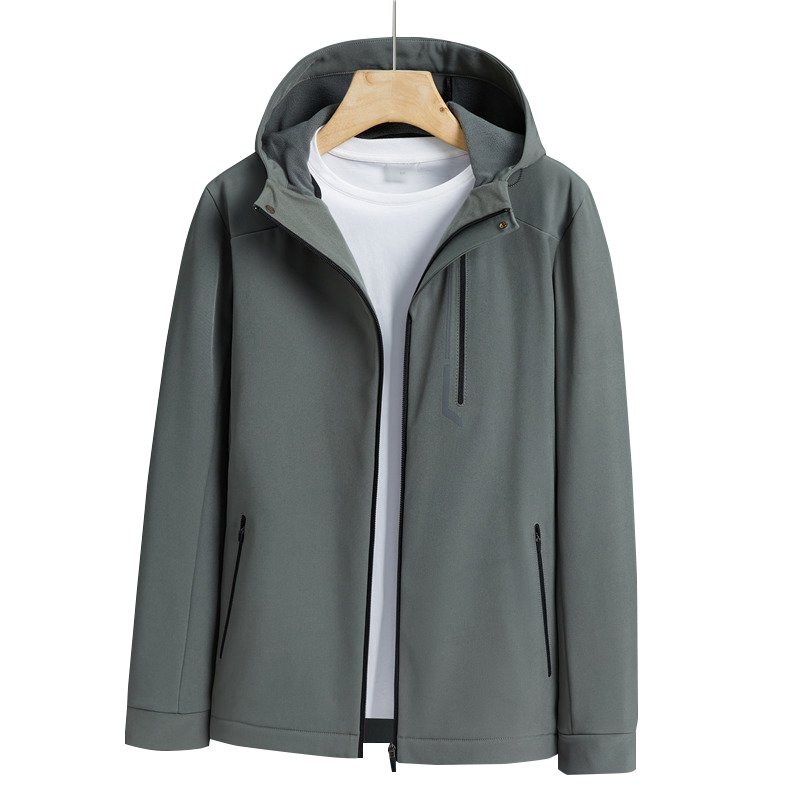 Autumn Winter Softshell Men's Laser Zipper Pocket Coat Water Repellent Outdoor Hiking & Camping Jackets with Fleece Lining Mens