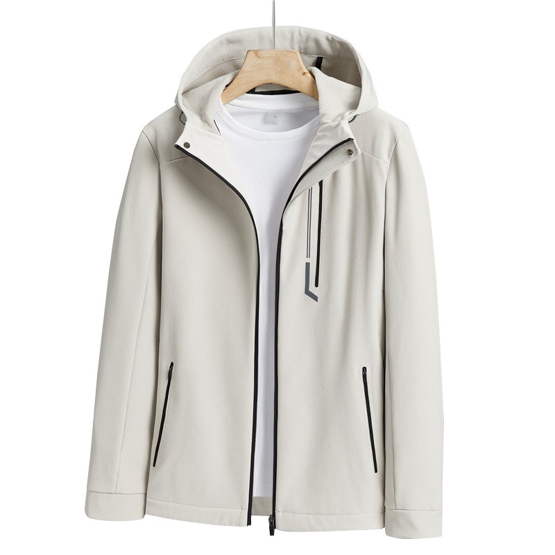 Autumn Winter Softshell Men's Laser Zipper Pocket Coat Water Repellent Outdoor Hiking & Camping Jackets with Fleece Lining Mens