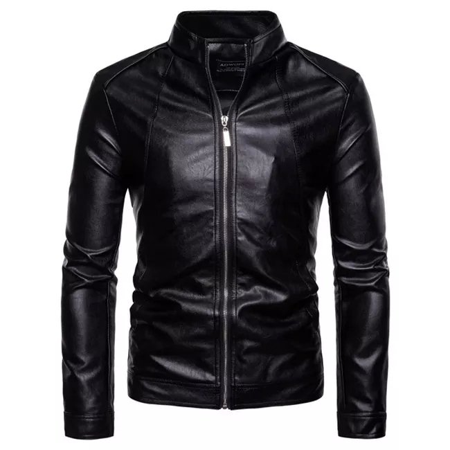 Casual Style Top Quality Men Stylish Leather Jacket Breathable best design wind proof Men Leather Jacket Solid black color