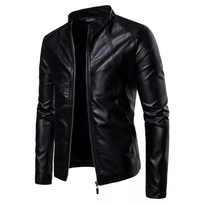 Casual Style Top Quality Men Stylish Leather Jacket Breathable best design wind proof Men Leather Jacket Solid black color