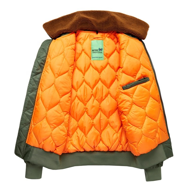 2024 Winter Men's NASA Style Bomber Quilted Padding Jackets Male Utility Pilot Cargo Coat Men's Fur Collar Nylon Bomber Jacket