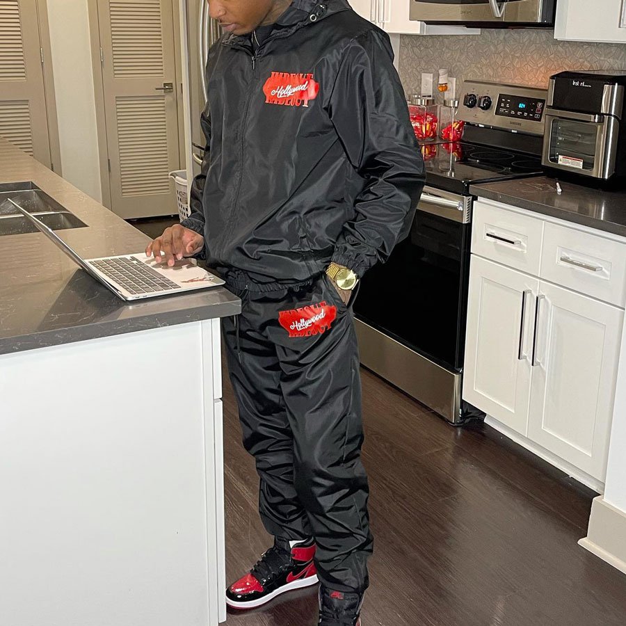 High Quality Men's Jacket Set Tracksuit Zipper Hood Windbreaker Custom Shiny Smooth Windbreaker Jacket
