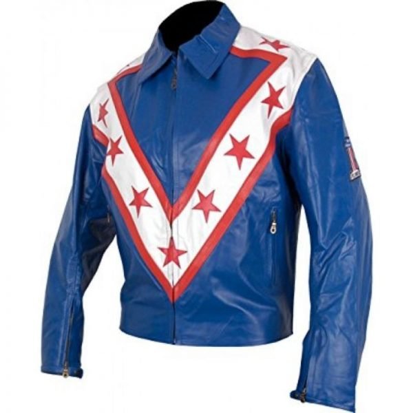 2023 Hot Selling Royal Blue Evel Knievel Tribute Leather Jacket Varsity Biker Style Custom Logo New Condition down Fabric