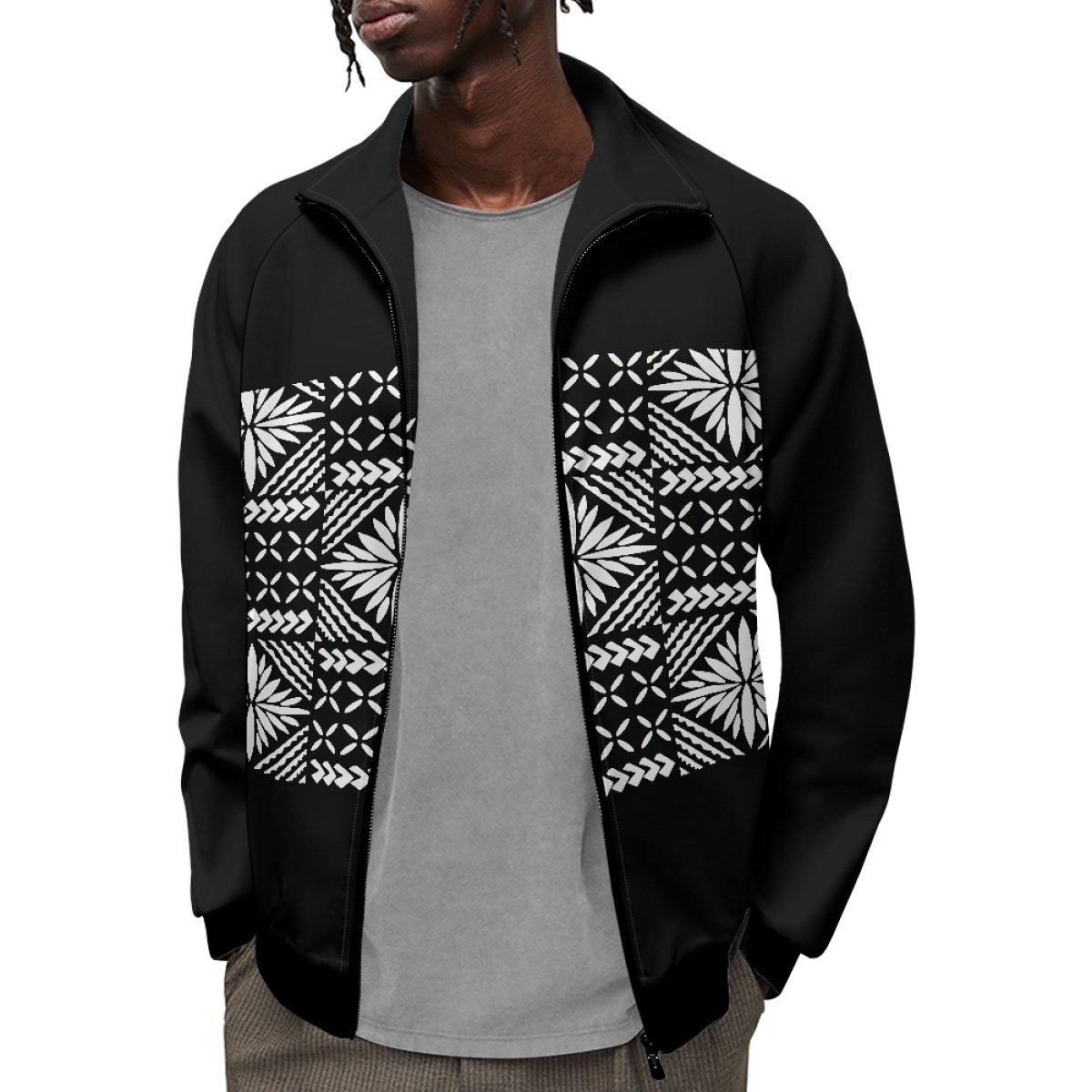Wholesale Casual Jacket All Over Print Polynesian Tribal Full Zipper Men's Stand Collar Raglan Sweatshirt lightweight Jackets