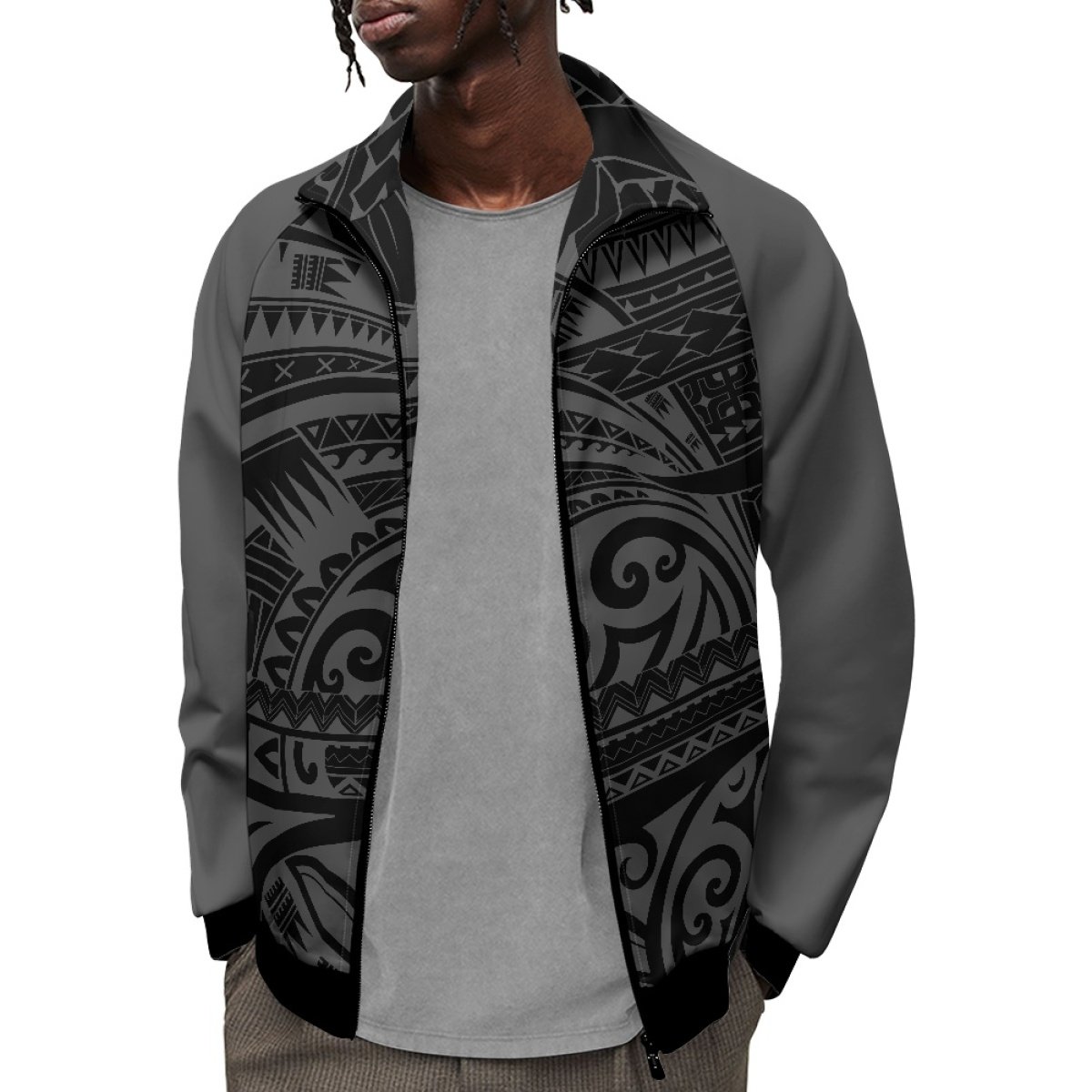 Wholesale Casual Jacket All Over Print Polynesian Tribal Full Zipper Men's Stand Collar Raglan Sweatshirt lightweight Jackets