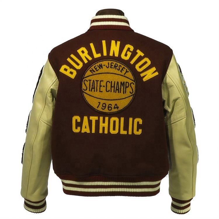 OEM Custom jacket for man embroidered patch fashion winter chenille patch brown vintage varsity men's jacket