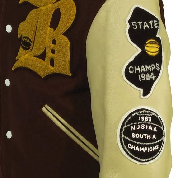 OEM Custom jacket for man embroidered patch fashion winter chenille patch brown vintage varsity men's jacket