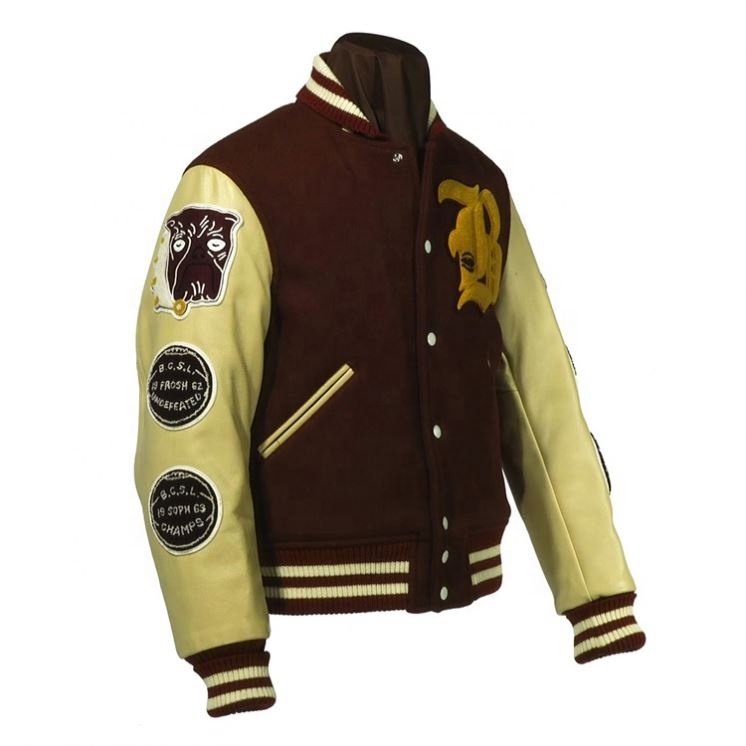OEM Custom jacket for man embroidered patch fashion winter chenille patch brown vintage varsity men's jacket