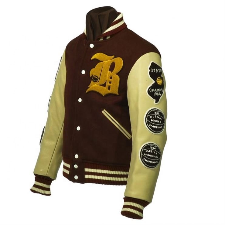 OEM Custom jacket for man embroidered patch fashion winter chenille patch brown vintage varsity men's jacket