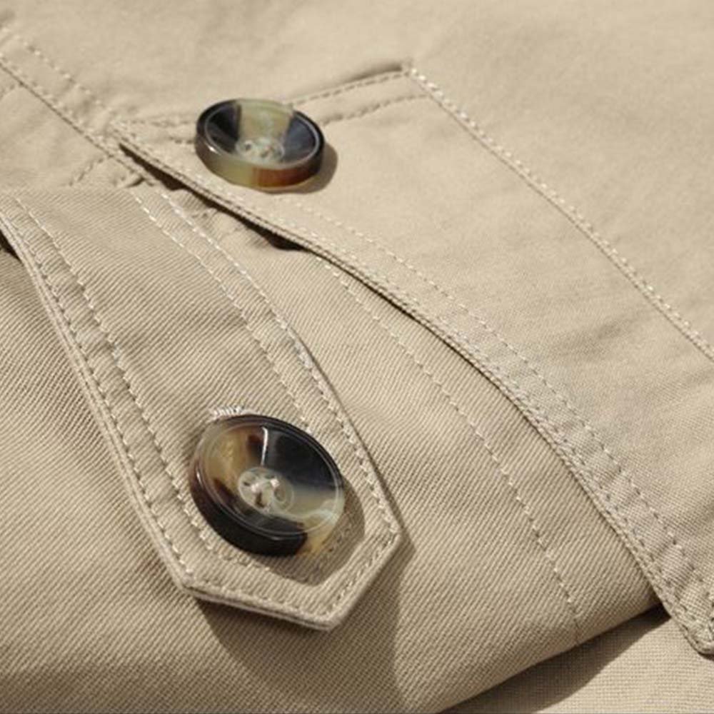 Spring and Autumn Cotton Washed Men's Lapel Jacket Casual Long Trench Coat Men's Jacket