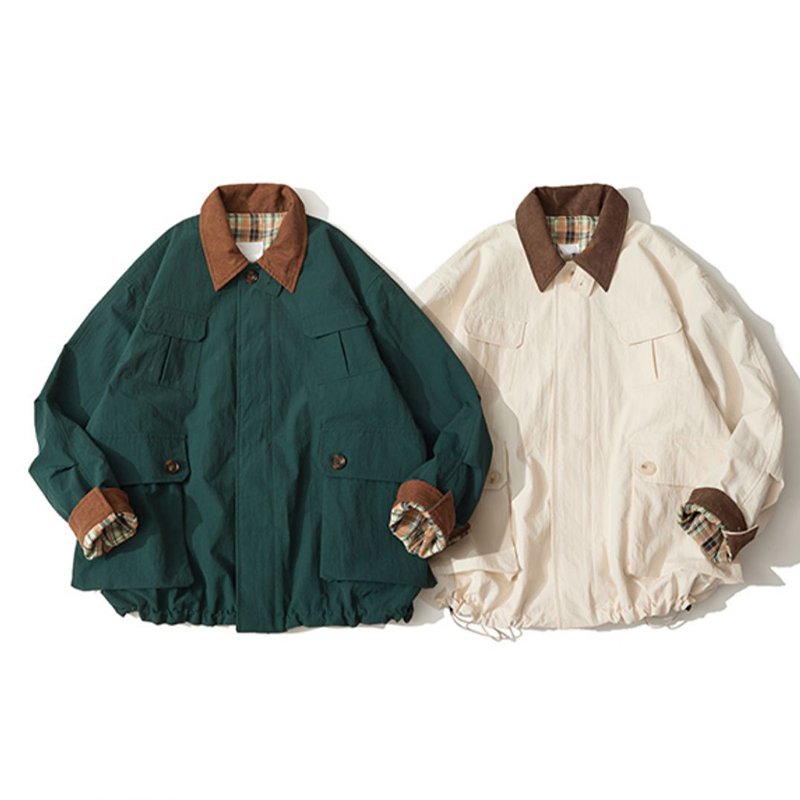Custom High Quality Men's Jackets & Coats Vintage Oversize Classic Plaid Lining Corduroy Collar Loose Cargo Work Jacket For Men