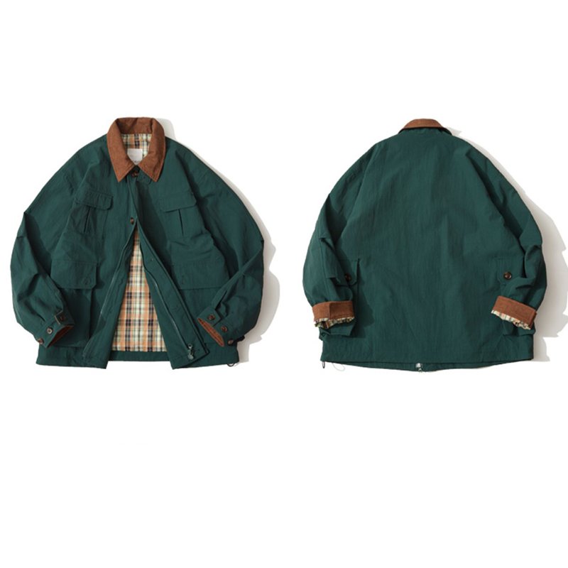 Custom High Quality Men's Jackets & Coats Vintage Oversize Classic Plaid Lining Corduroy Collar Loose Cargo Work Jacket For Men