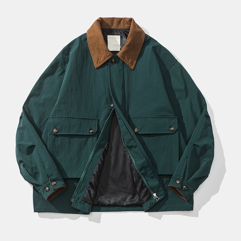 Custom High Quality Men's Jackets & Coats Vintage Oversize Classic Plaid Lining Corduroy Collar Loose Cargo Work Jacket For Men