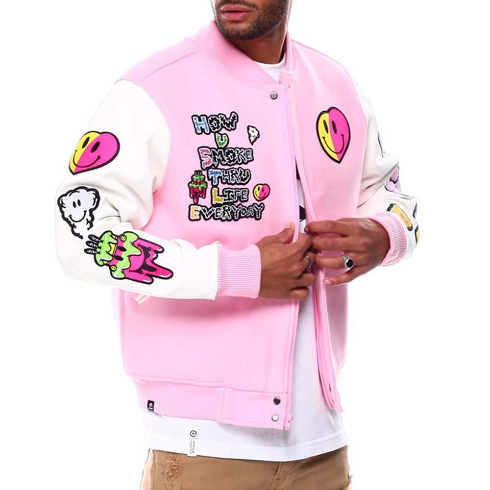 Customized Chenille Embroidery 100 % genuine Wool Leather Jacket High Quality Varsity Patches Letterman Jacket