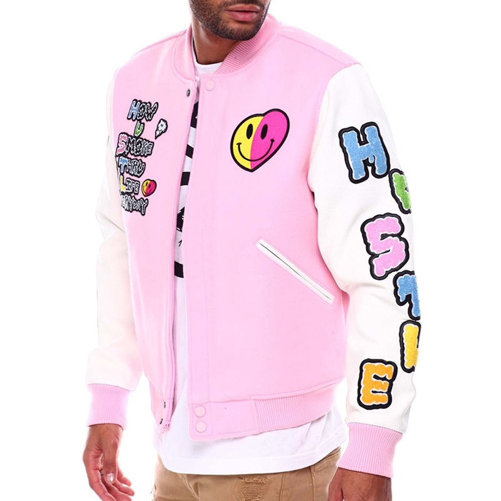 Customized Chenille Embroidery 100 % genuine Wool Leather Jacket High Quality Varsity Patches Letterman Jacket