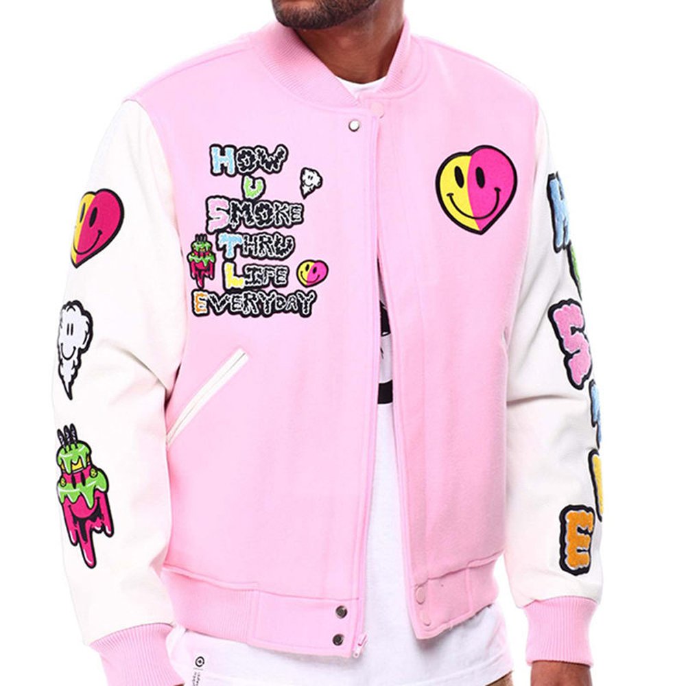 Customized Chenille Embroidery 100 % genuine Wool Leather Jacket High Quality Varsity Patches Letterman Jacket