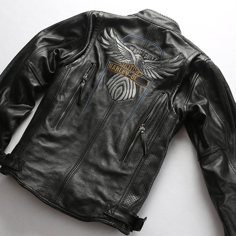Wholesale Embroidered protective gear Plus Size Moto & Biker Classic Fashion Men's cowhide Leather jackets
