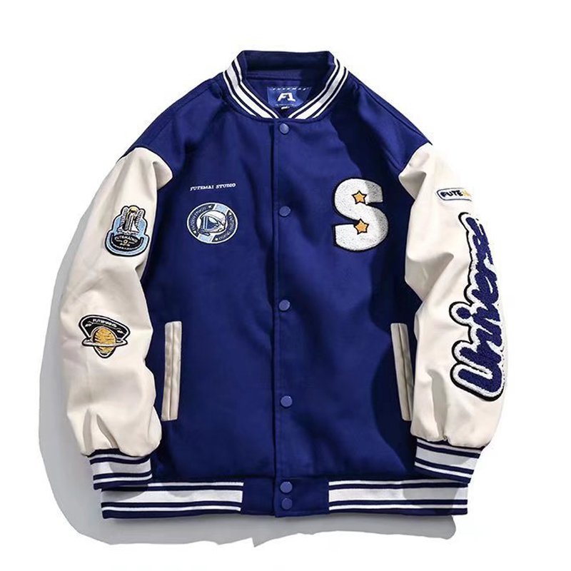 Custom Winter Unisex Button Baseball Team Mens Jacket Towel Embroidery Varsity Letterman Jacket For Men Women