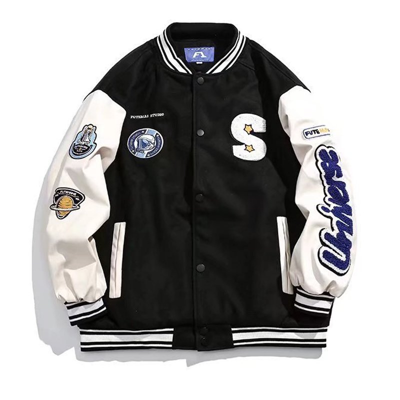 Custom Winter Unisex Button Baseball Team Mens Jacket Towel Embroidery Varsity Letterman Jacket For Men Women