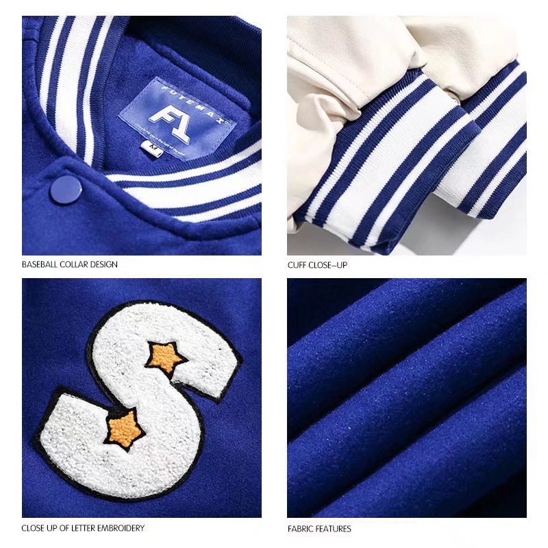 Custom Winter Unisex Button Baseball Team Mens Jacket Towel Embroidery Varsity Letterman Jacket For Men Women