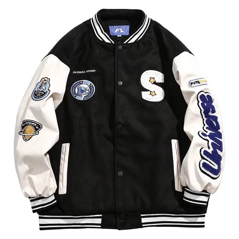 Custom Winter Unisex Button Baseball Team Mens Jacket Towel Embroidery Varsity Letterman Jacket For Men Women