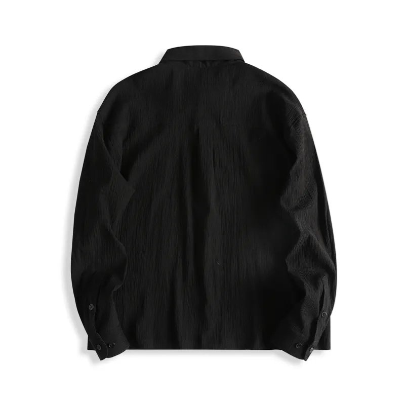 TAOP&ZA Men's 2024 Early Autumn New Fashion Black Retro Long Sleeve Small Pleated Shirt Jacket