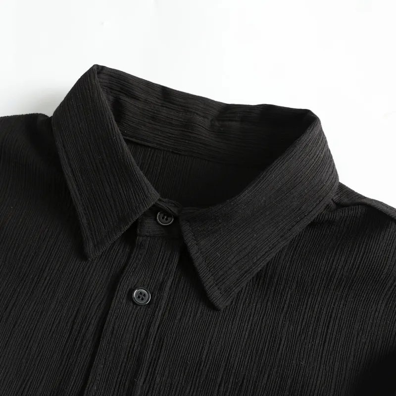 TAOP&ZA Men's 2024 Early Autumn New Fashion Black Retro Long Sleeve Small Pleated Shirt Jacket