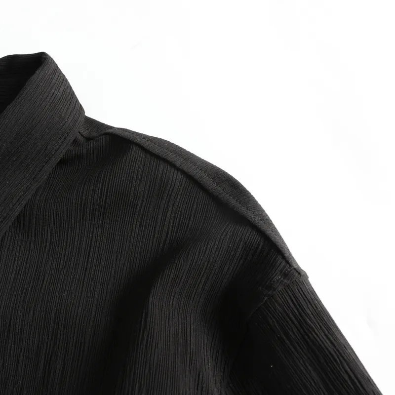 TAOP&ZA Men's 2024 Early Autumn New Fashion Black Retro Long Sleeve Small Pleated Shirt Jacket