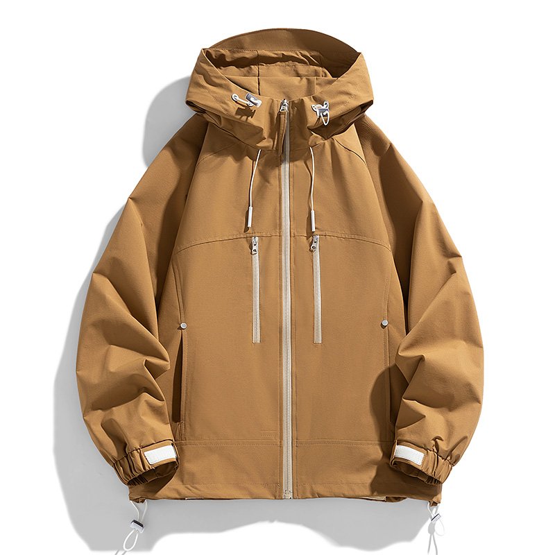 Men's Practical Waterproof Hiking Jacket with Custom Logo Black Solid Zip Pocket Outdoor Hooded Jackets