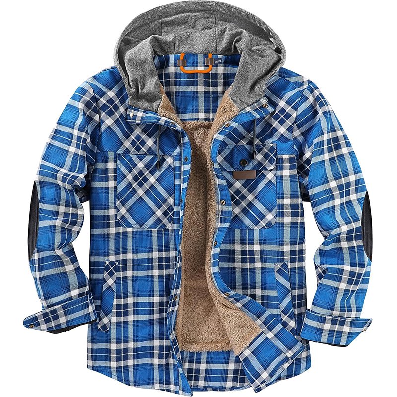 Men's Winter Thick Flannel Shirts Jacket Quilted Lined Polar Fleece Sherpa Flannel Jacket With Hoodie Plaid