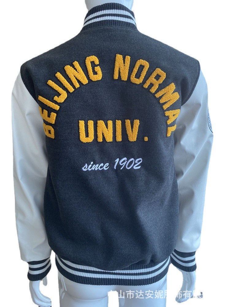 OEM custom chain chenille patch embroidery leather sleeve vintage baseball letterman varsity jacket for men men's jackets