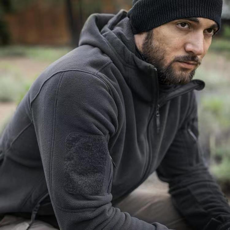 Men's Outdoor Tactical Winter Sport Jacket Thick Bomber Coat with Zipper Closure Windproof Fabric for Motorcycling
