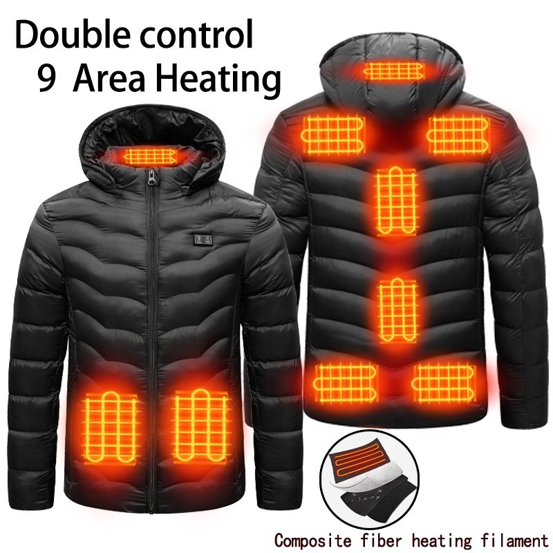 Winter Warm USB Charging To Keep WarmHeating Smart Hooded High Quality 9 Heating Zones Heated Clothing Thermal Padded Jacket