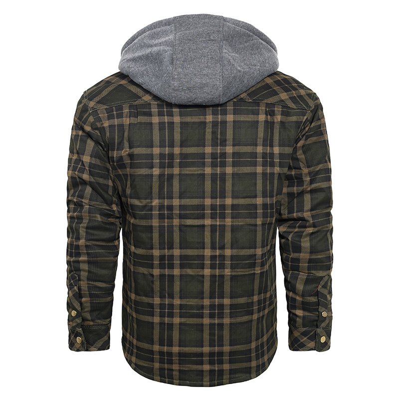 CARANFIER Men Jacket Hooded plaid Winter Wool Fleece Thick Warm Male Plaid Corduroy Outdoor Coat Free LOGO OEM