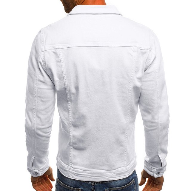 #ZUS-DJ-1004 New Trend Hot Sale Towel Embroidery Point Collar Front Button White Denim jeans jacket For Men's