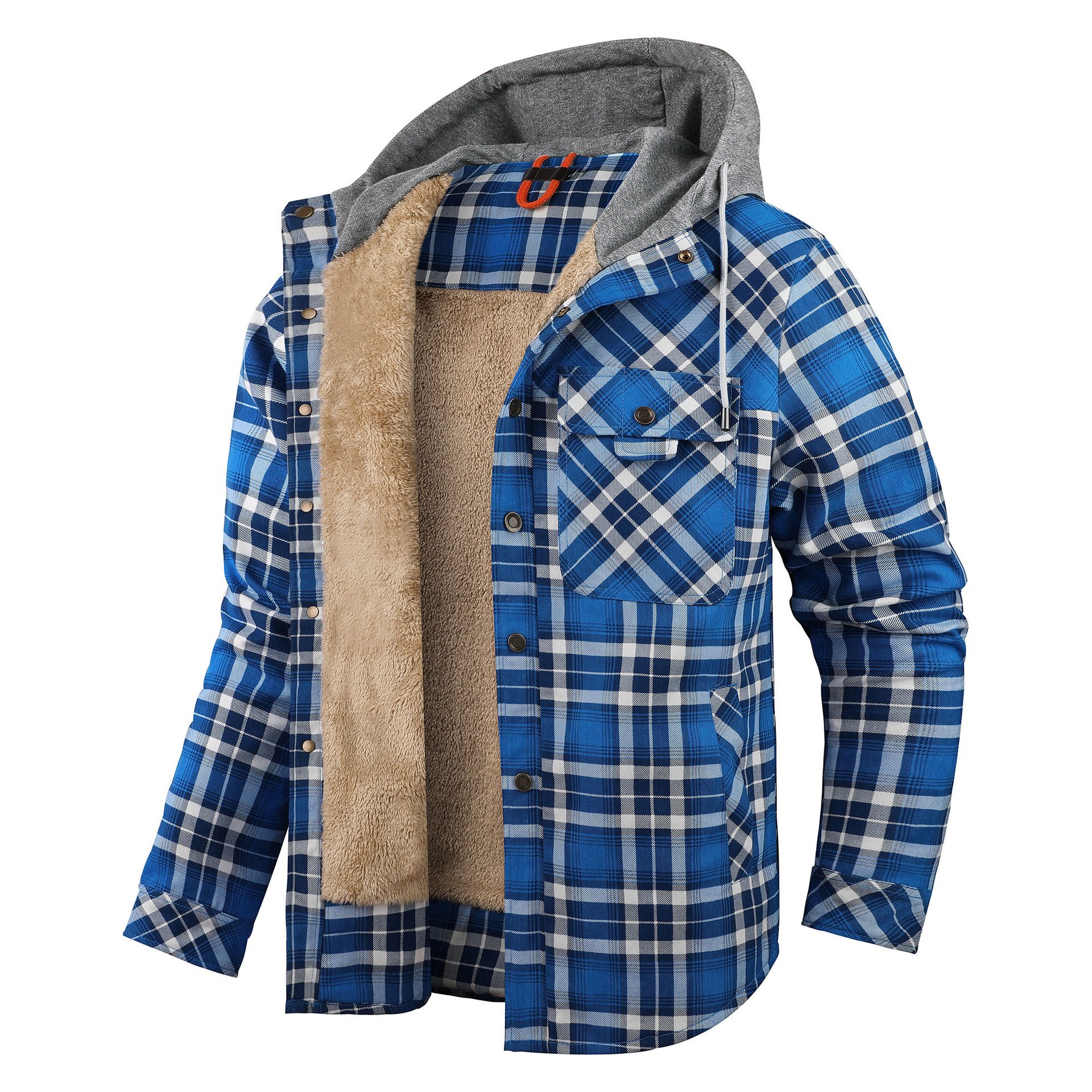 US Size Full Cotton Winter Men's Flannel Thick Shirt Jacket Patchwork Hooded Outdoor Tactical Jacket With Sherpa Lining