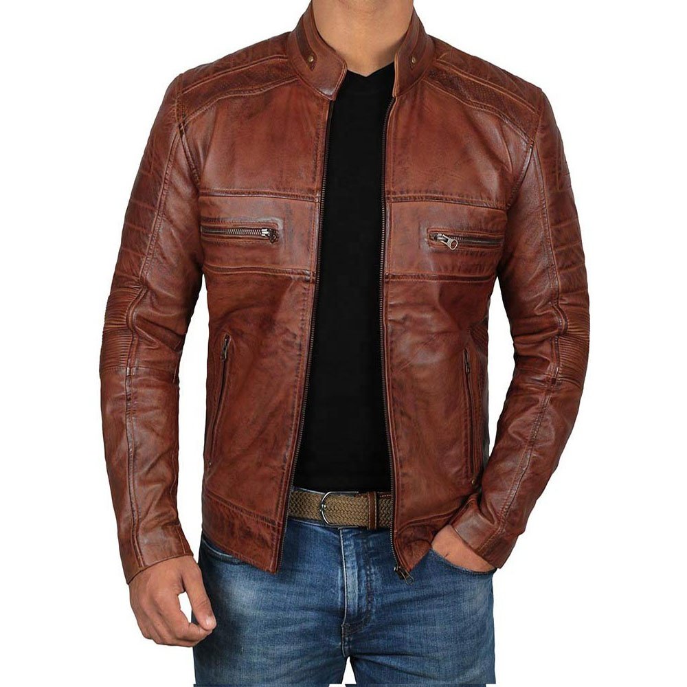 Men's Chocolate Brown Waxed Leather Biker Jacket Real Sheepskin Leather Jacket Fully Customized Jacket High Quality Leather Jac